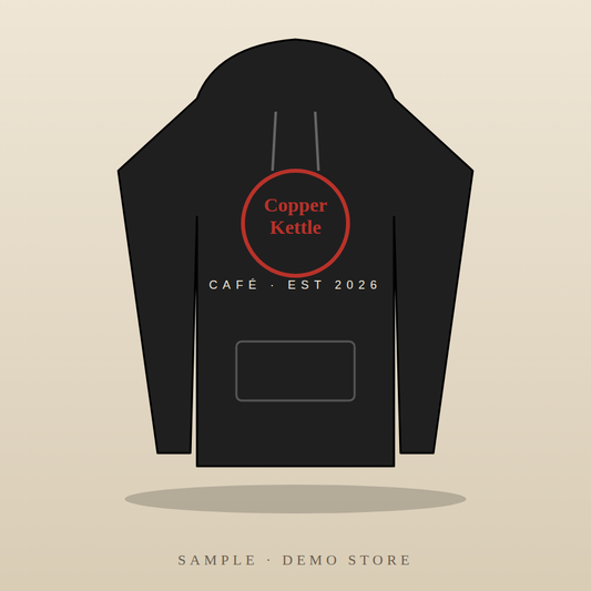 Branded restaurant hoodie from the Copper Kettle Cafe sample business merch store by Vinyl Press, Easton PA