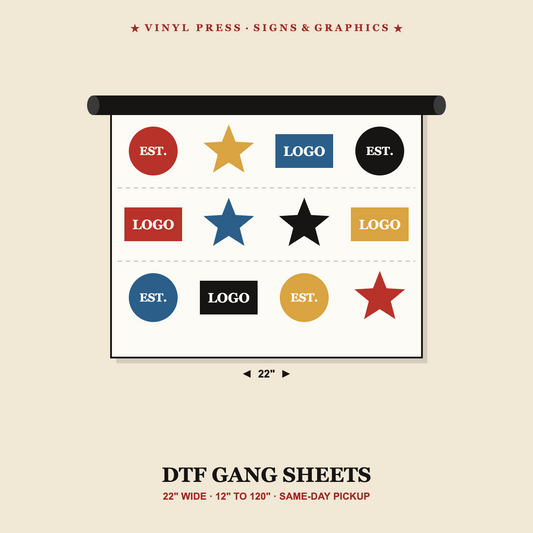 DTF gang sheet transfers printed in Easton PA for Lehigh Valley crafters and print shops