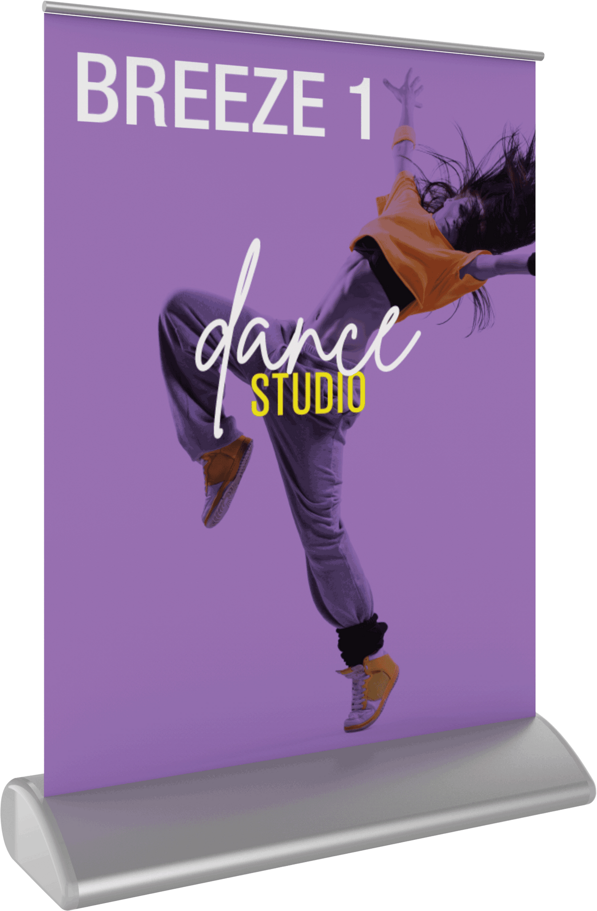 Tabletop retractable banner stand with printed graphic