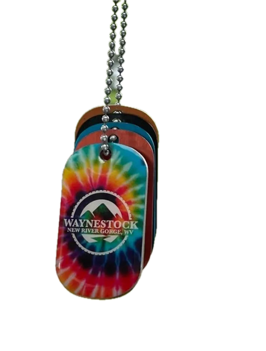 Waynestock 2027 Tie-Dye Dog Tag Keychain