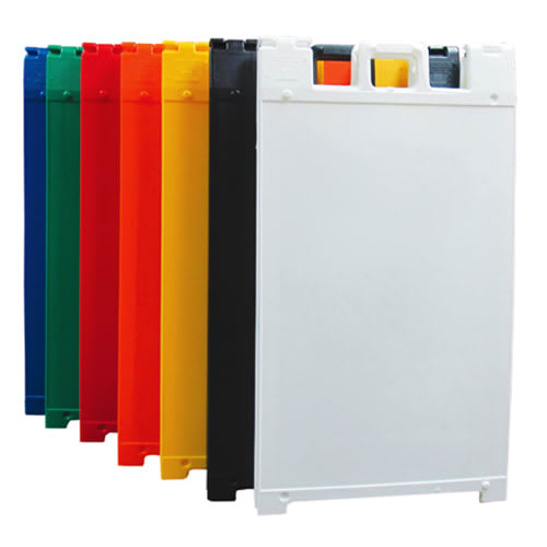 Sandwich board A-frame sign stand in black, blue, green, orange, red, white and yellow