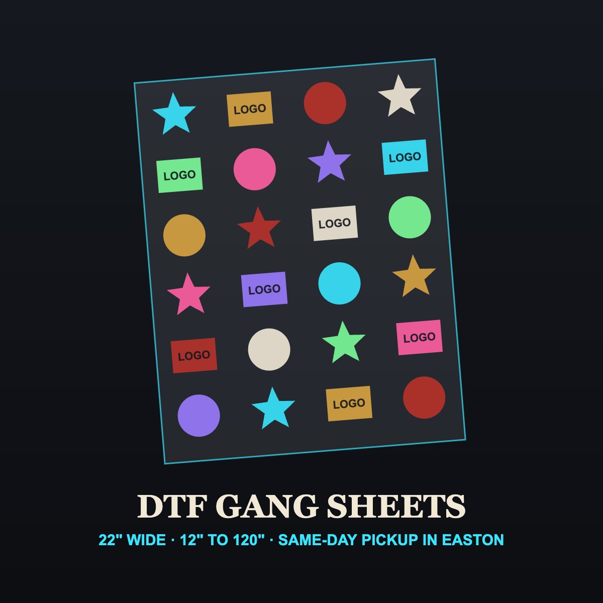 DTF transfer sheets, 14 x 16 inch, printed by Vinyl Press USA
