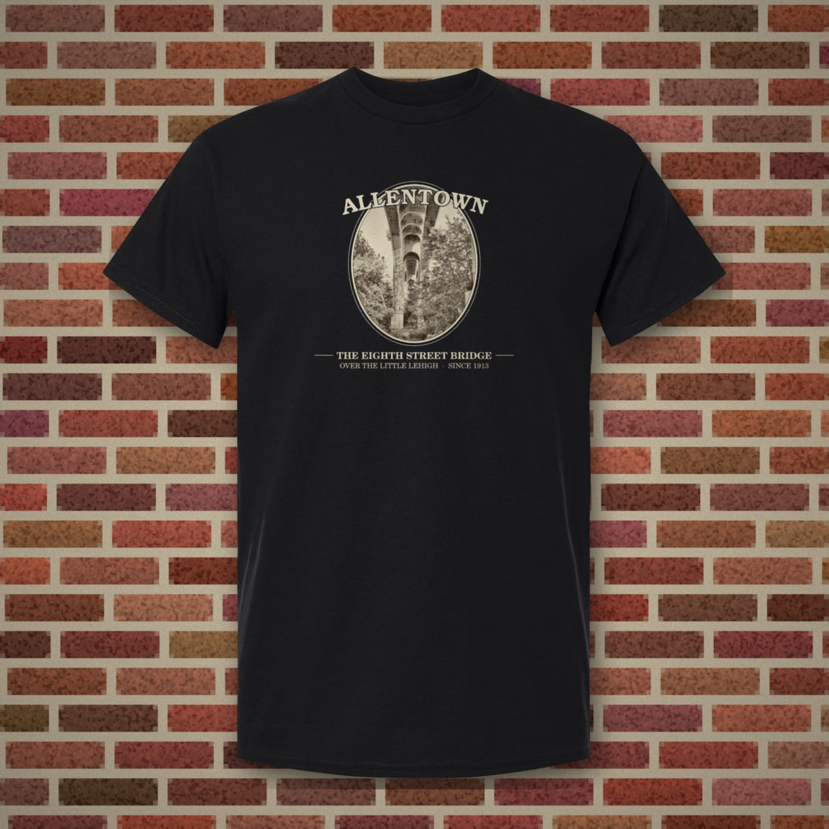 Allentown Eighth Street Bridge design on a black tee, Vinyl Press Originals