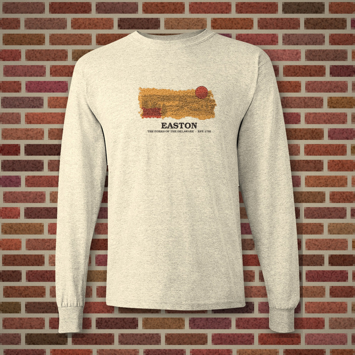 Easton Forks of the Delaware design on a natural long sleeve, Vinyl Press Originals